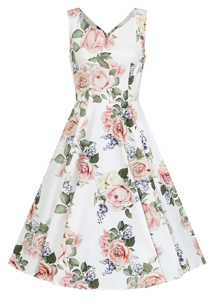 Ρομαντικό vintage floral φόρεμα σε στυλ ’50s με λουλούδια και εφαρμοστή μέση