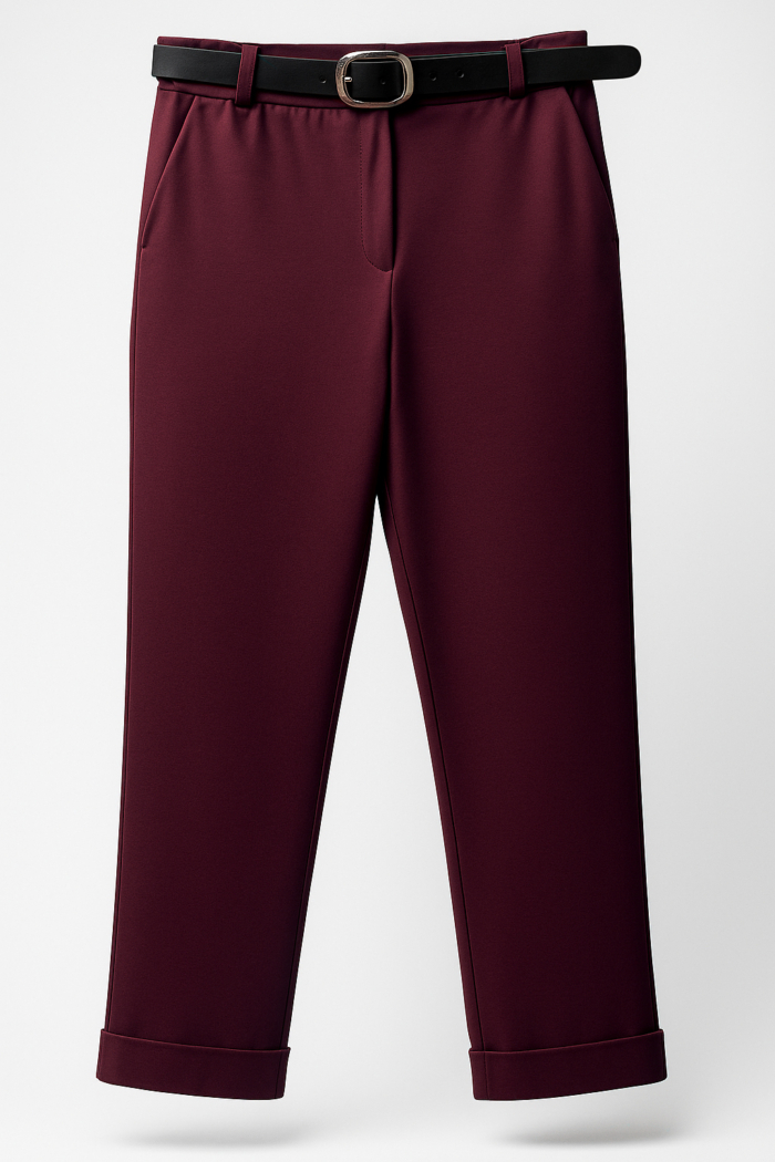 γυναικείο office μπορντώ παντελόνι με ζώνη και ίσια γραμμή